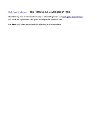 Flash Game Development – Top Flash Game Developers in India