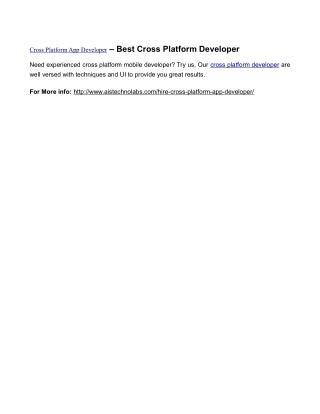 Cross Platform App Developer – Best Cross Platform Developer