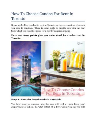 How To Choose Condos For Rent In Toronto