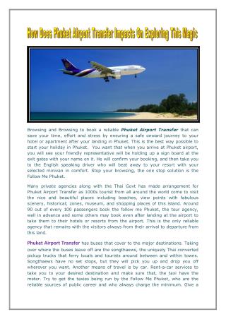 How Does Phuket Airport Transfer Impacts On Exploring This Magic Island