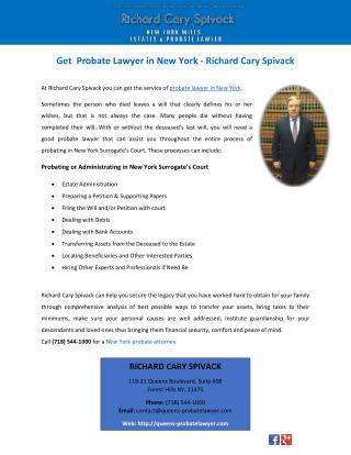 Get Probate Lawyer in New York - Richard Cary Spivack