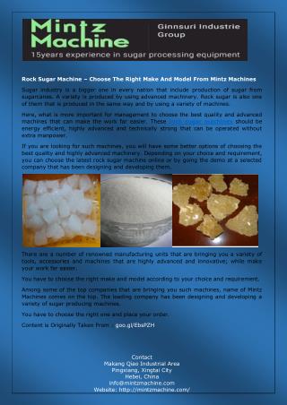 Rock Sugar Machine – Choose The Right Make And Model From Mintz Machines