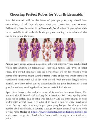 Choosing Perfect Robes for Your Bridesmaids