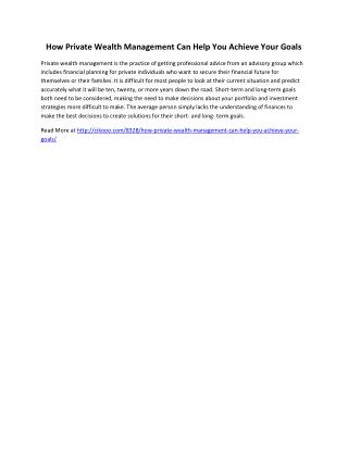 How Private Wealth Management Can Help You Achieve Your Goals
