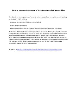 How to Increase the Appeal of Your Corporate Retirement Plan