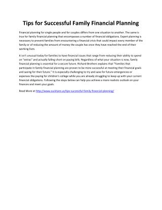 Tips for Successful Family Financial Planning