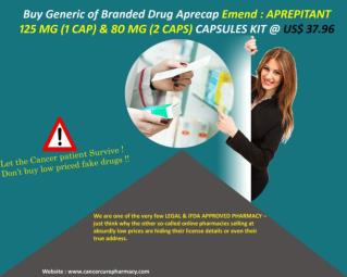 Buy Aprecap Emend Aprepitant 125 mg (1 cap) & 80 mg (2 caps) online @ Us$ 37.96