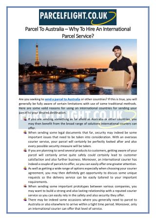 Parcel To Australia – Why To Hire An International Parcel Service?