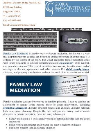 Resolving Matters Peacefully through Family Law Mediation