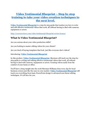 Video Testimonial Blueprint review - 65% Discount and FREE $14300 BONUS