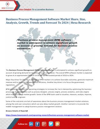 Business Process Management Software Market | Report, 2024 | Hexa Research