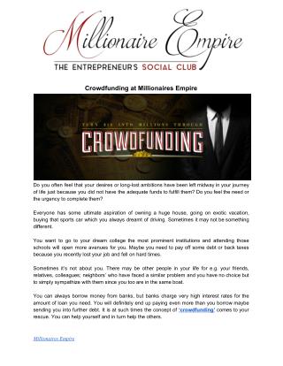Crowdfunding at Millionaires Empire
