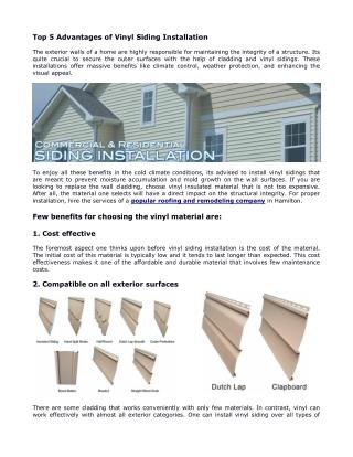 Top 5 Advantages of Vinyl Siding Installation