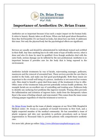 Importance of Aesthetics: Dr. Brian Evans