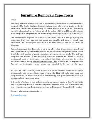 Furniture Removals Cape Town