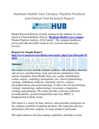 Rambam Health Care Campus- Pipeline Products and Clinical Trial Research Report