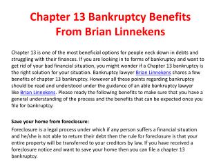 Chapter 13 Bankruptcy Benefits From Brian Linnekens