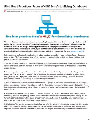 Five Best Practices From WHUK for Virtualizing Databases