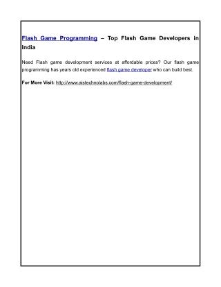 Flash Game Programming – Top Flash Game Developers in India