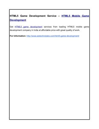 HTML5 Game Development Service – HTML5 Mobile Game Development
