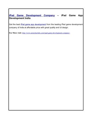 iPad Game Development Company – iPad Game App Development India