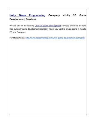 Unity Game Programming Company -Unity 3D Game Development Services