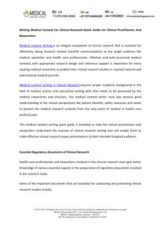 Writing Medical Content for Clinical Research-Quick Guide for Clinical Practitioners and Researchers