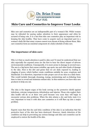 Skin Care and Cosmetics to Improve Your Looks