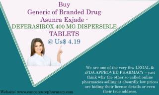 Buy Deferasirox 400 Mg Dispersible Tablets @ Us$ 4.19
