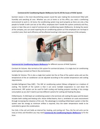 Commercial Air Conditioning Repairs Melbourne Can Fix All the Issues of HVAC System