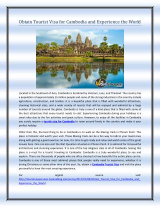 Obtain Tourist Visa for Cambodia and Experience the World