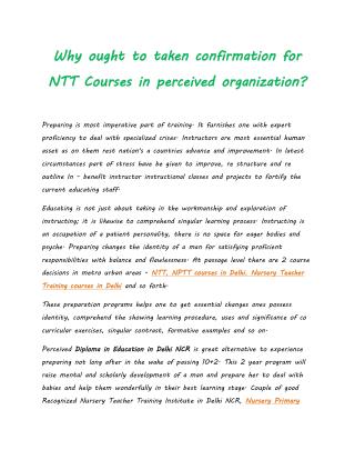 Why ought to taken confirmation for NTT Courses in perceived organization?