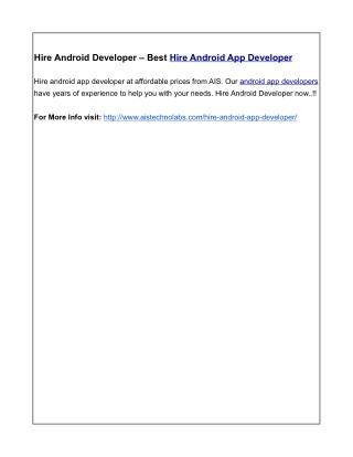 Hire Android Developer – Best Hire Android App Developer