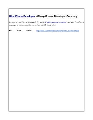 Hire iPhone Developer –Cheap iPhone Developer Company
