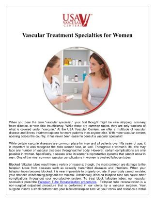 Vascular Treatment Specialties for Women - USA Vascular Centers