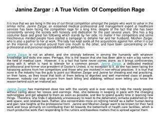 Janine Zargar : A True Victim Of Competition Rage