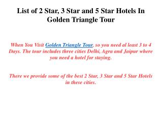 List of Hotels In Golden Triangle Tour