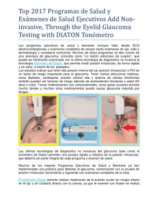 Top 2017 Programas de Salud y Exámenes de Salud Ejecutivos Add Non-invasive, Through the Eyelid Glaucoma Testing with