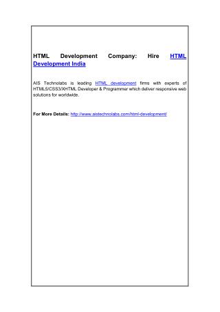 HTML Development Company: Hire HTML Development India