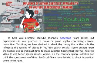 Influence of author subtitles’ availability on YouTube search result ranking - SeeZisLab