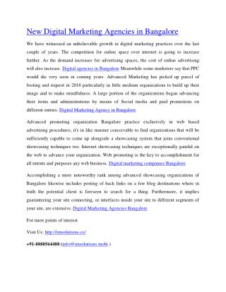 New Digital Marketing Agencies in Bangalore