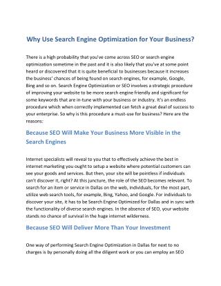 Why Use Search Engine Optimization for Your Business?
