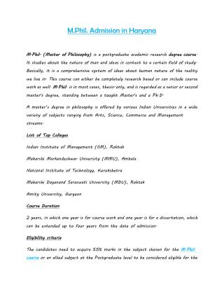 M.Phil. Admission in Haryana