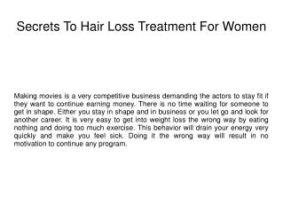 Secrets To Hair Loss Treatment For Women