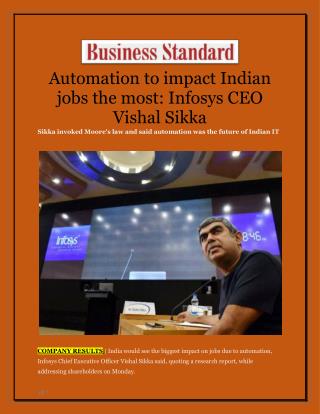 Automation to impact Indian jobs the most: Infosys CEO Vishal Sikka