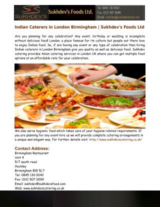 Indian Caterers in London Birmingham