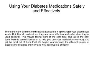 Using Your Diabetes Medications Safely and Effectively