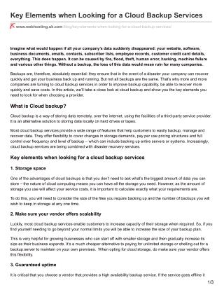Key Elements when Looking for a Cloud Backup Services