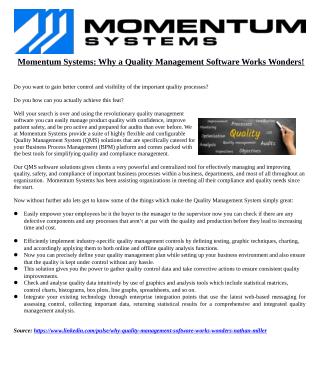 Momentum Systems: Why a Quality Management Software Works Wonders!