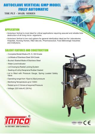 Vertical Sterilizer Stainless Steel GMP By Tanco Autoclave